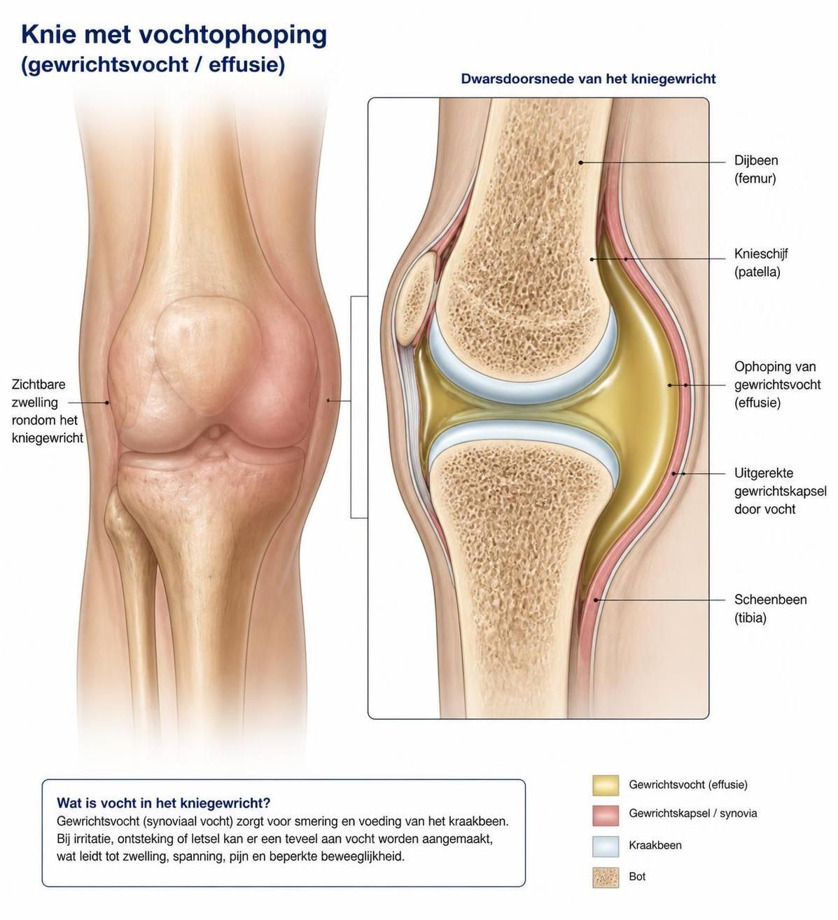 ontdek wat vocht in de knie betekent, de symptomen, oorzaken en effectieve behandelingen om ermee om te gaan voor een betere mobiliteit en pijnverlichting.