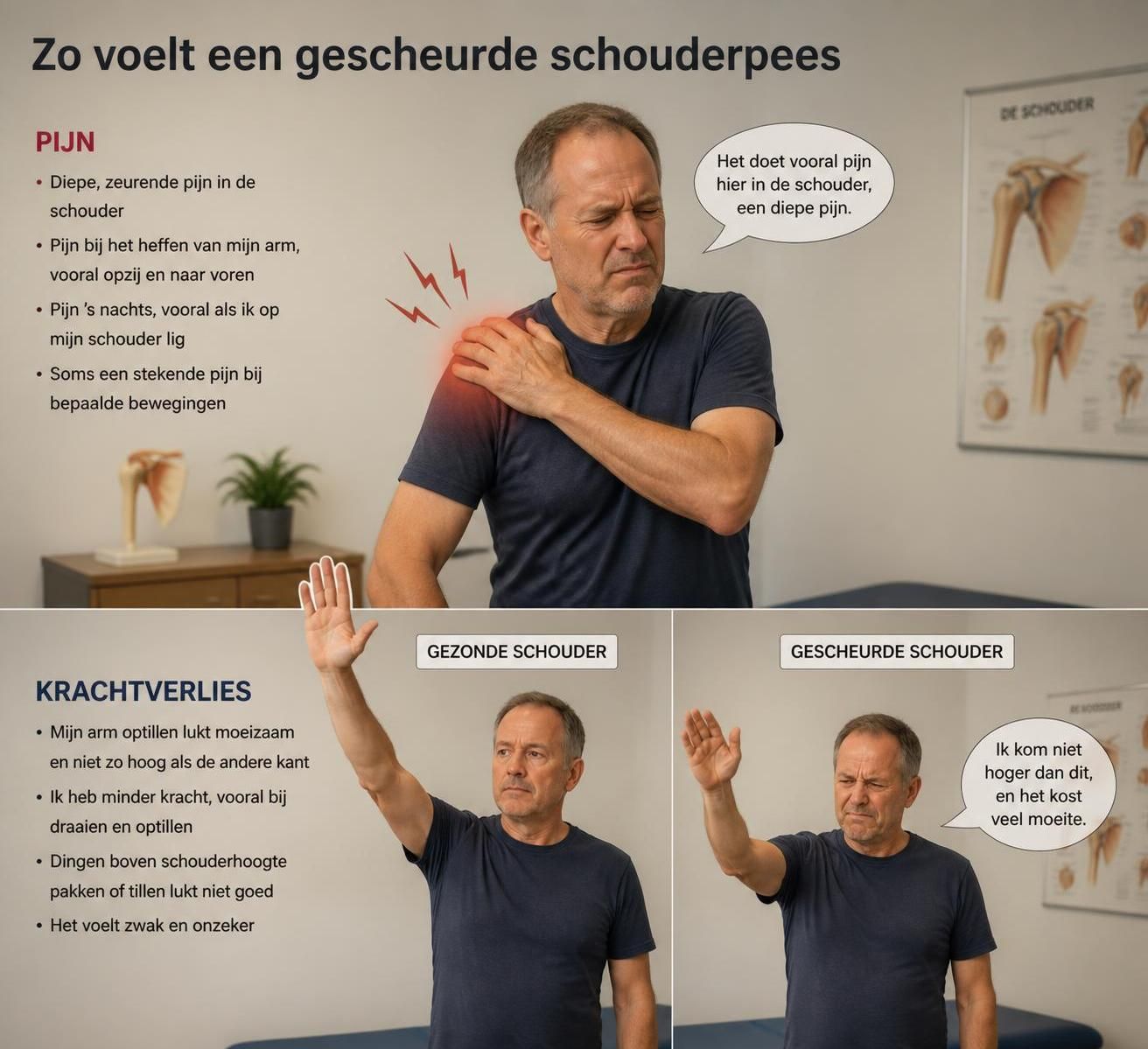 ontdek alles over een gescheurde pees in de schouder: symptomen, oorzaken, behandeling en hersteladvies voor een snelle en effectieve genezing.
