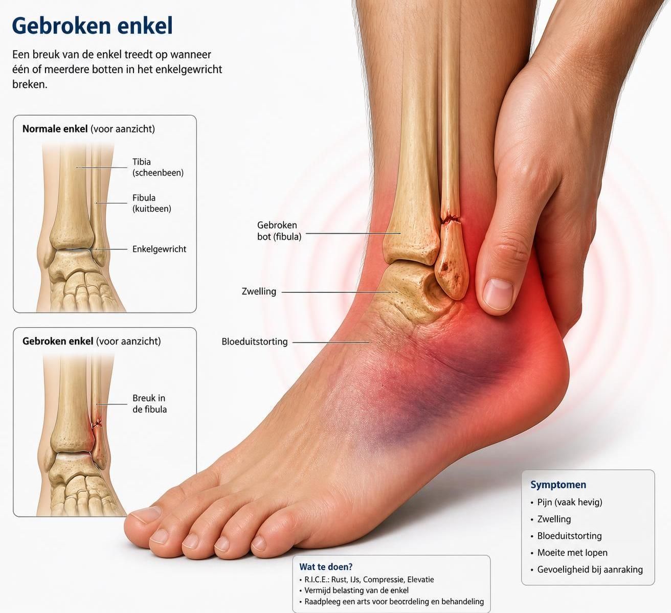 ontdek hoe je een gebroken enkel herkent, de symptomen herkent en de beste behandelmethoden voor snel herstel.