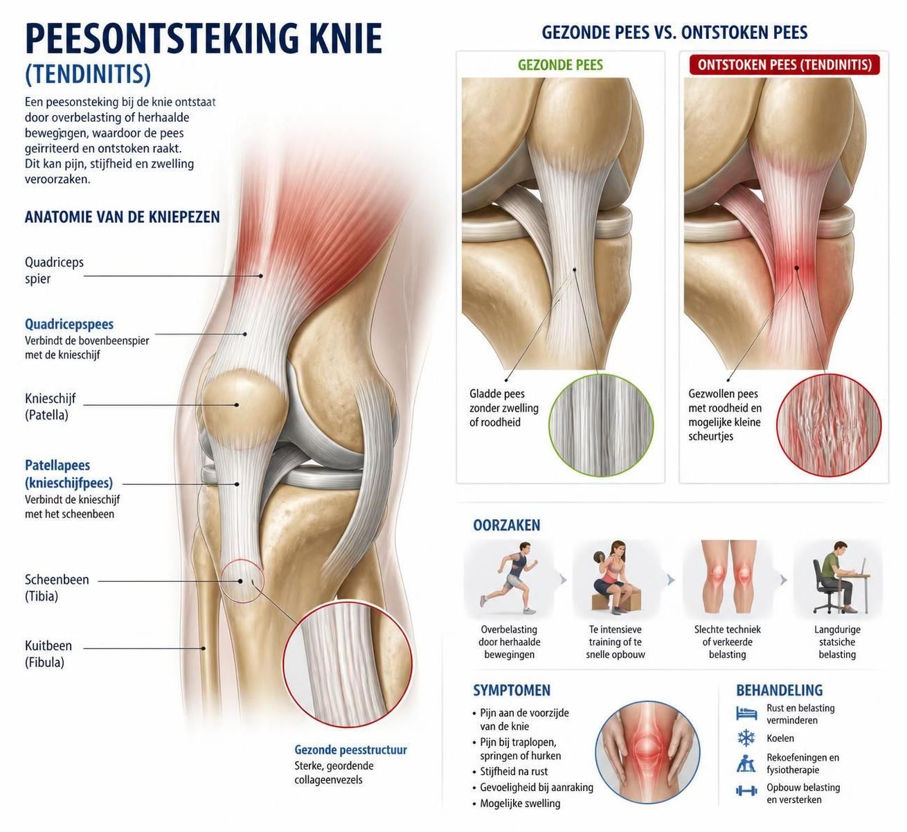 leer alles over peesontsteking in de knie: ontdek de oorzaken, herken de symptomen en vind effectieve behandelingen voor herstel en pijnverlichting.