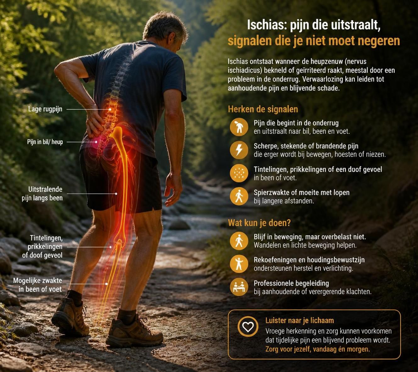 ontdek de gevolgen van verwaarloosde ischias en leer hoe je de symptomen tijdig herkent om verdere complicaties te voorkomen.
